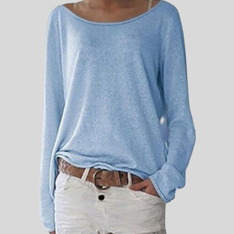 Dame Genser – Oversized Passform – Myk Lett Strikk – Off-Shoulder Hals