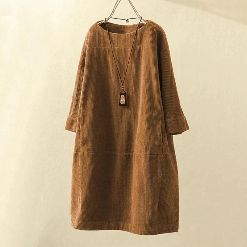 Women Dress - Corduroy - Loose Fit - Long Sleeves - Comfortable and Casual