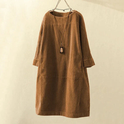Women Dress - Corduroy - Loose Fit - Long Sleeves - Comfortable and Casual