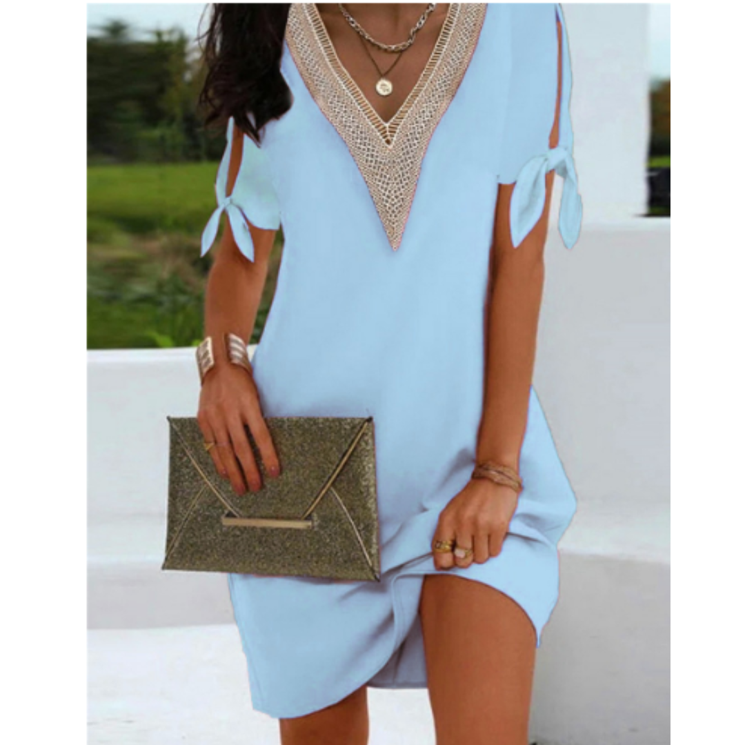 Dress for Women – Tunic Style – Relaxed Fit – V-Neck with Mesh Detail – Breathable Fabric