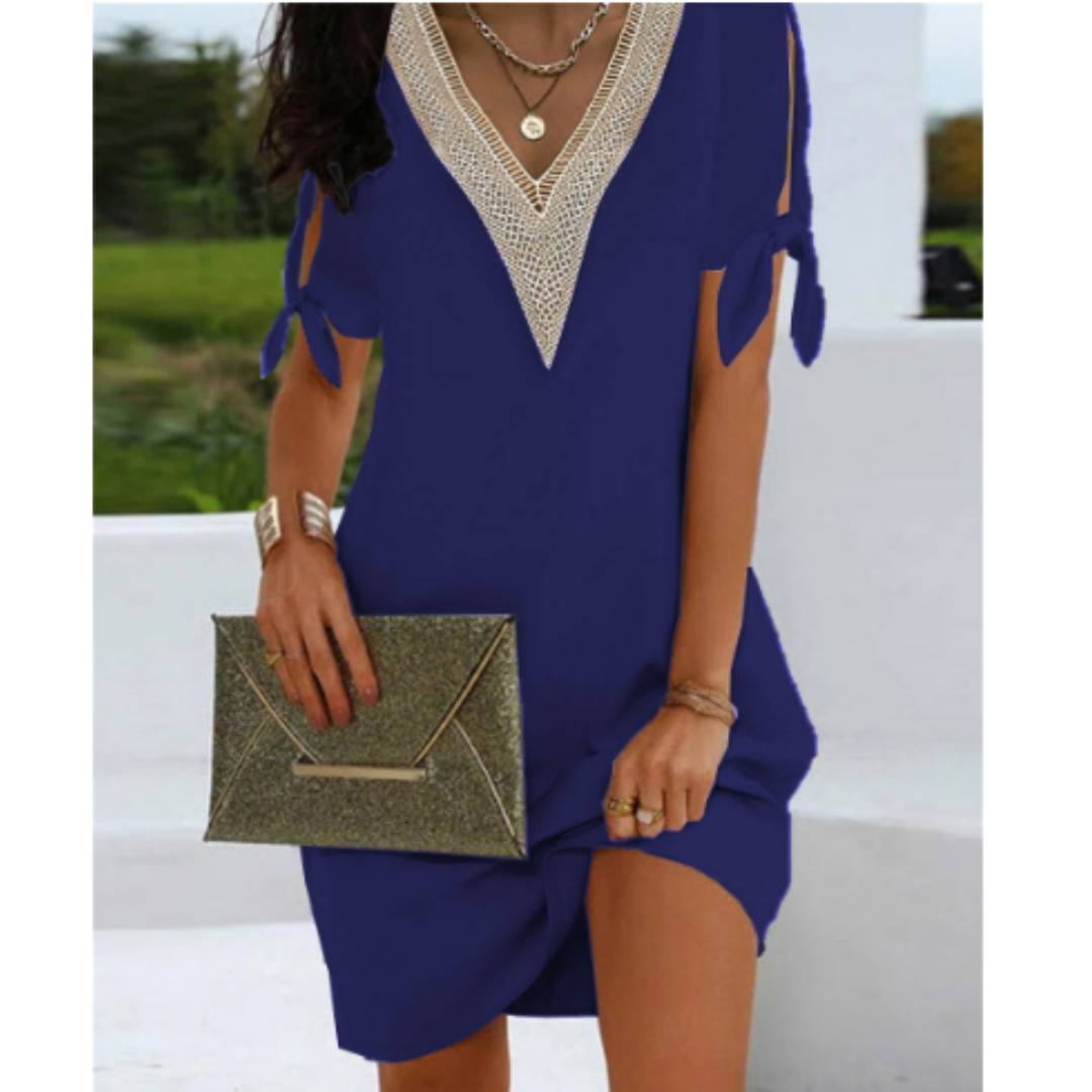 Dress for Women – Tunic Style – Relaxed Fit – V-Neck with Mesh Detail – Breathable Fabric