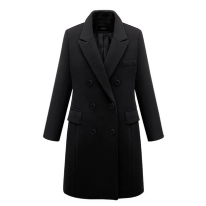 Women's Long Coat – Wool Blend – Tailored Fit – Double-Breasted – Lapels