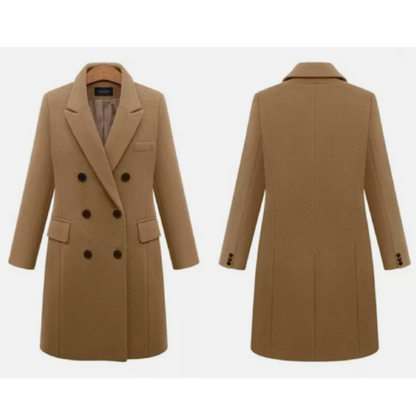 Women's Long Coat – Wool Blend – Tailored Fit – Double-Breasted – Lapels