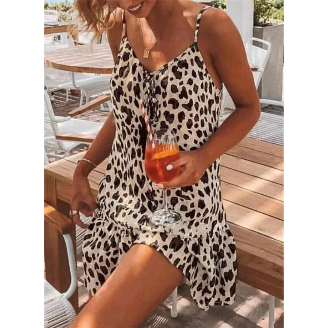 Dress for Women – Mini Length – Relaxed Fit – Thin Straps – Breathable Fabric – Wide Skirt