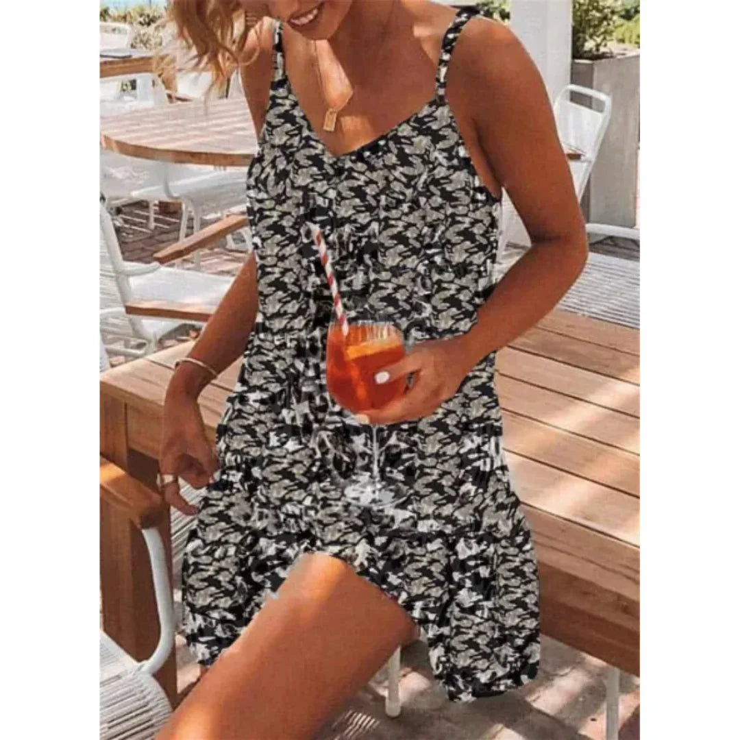 Dress for Women – Mini Length – Relaxed Fit – Thin Straps – Breathable Fabric – Wide Skirt
