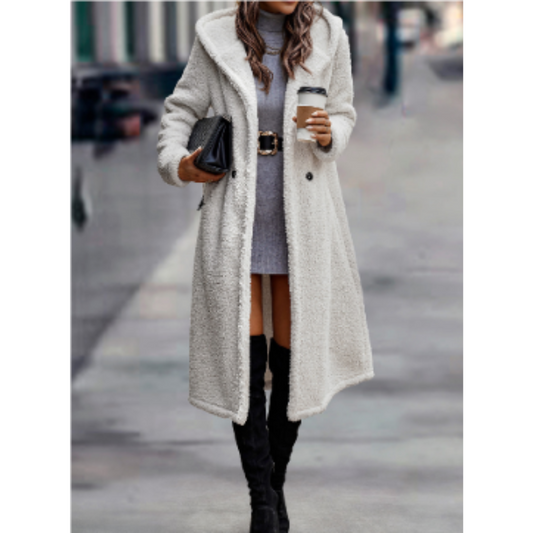 Women's Coat – Relaxed Fit – Faux Fur – Long Model – Classic Notch Collar