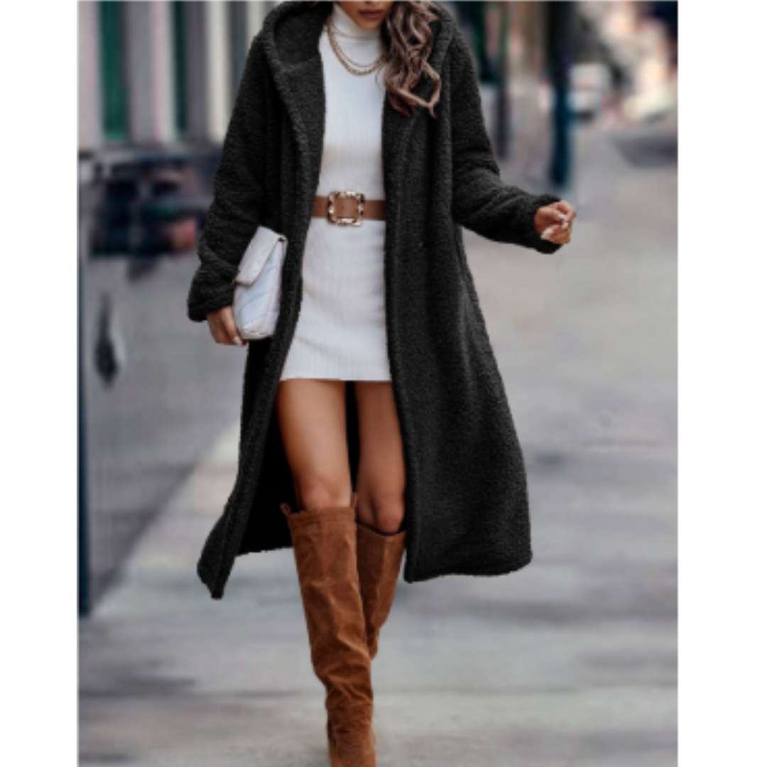 Women's Coat – Relaxed Fit – Faux Fur – Long Model – Classic Notch Collar