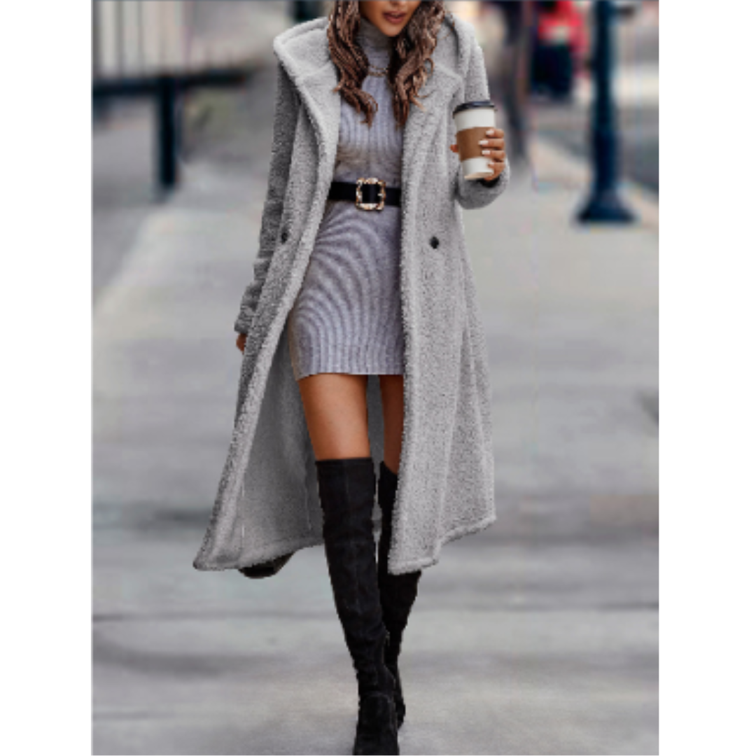 Women's Coat – Relaxed Fit – Faux Fur – Long Model – Classic Notch Collar