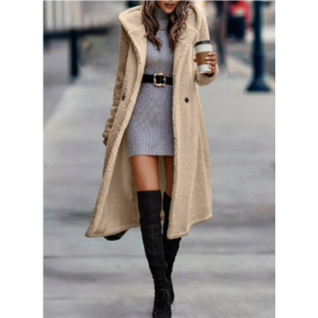 Women's Coat – Relaxed Fit – Faux Fur – Long Model – Classic Notch Collar