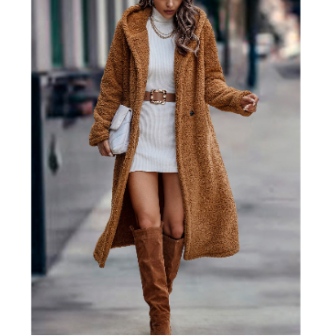 Women's Coat – Relaxed Fit – Faux Fur – Long Model – Classic Notch Collar