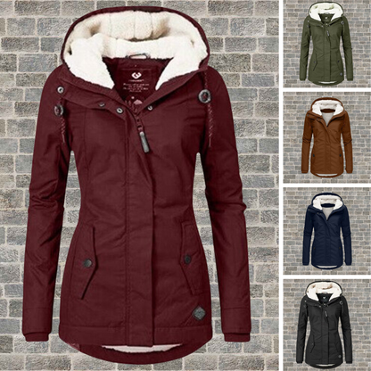 Women's Parka Jacket - Windproof and Water-Repellent - Detachable Hood with Faux Fur - Lined
