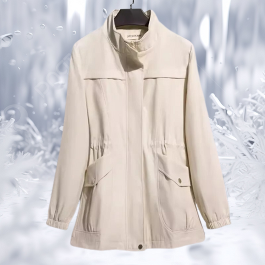 Women's Parka Jacket – High Collar – Adjustable Waist – Windproof with Pockets