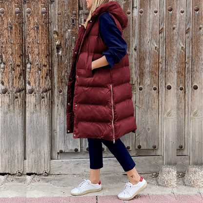 Women's Vest with Hood – Quilted and Padded – Oversized Fit – Long Sleeveless Model