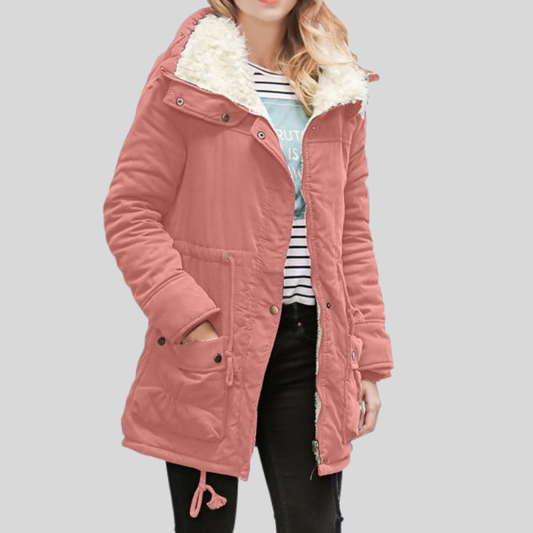 Women's Parka Jacket - Lined With Fur Trim - Adjustable Waist - Windproof and Warm
