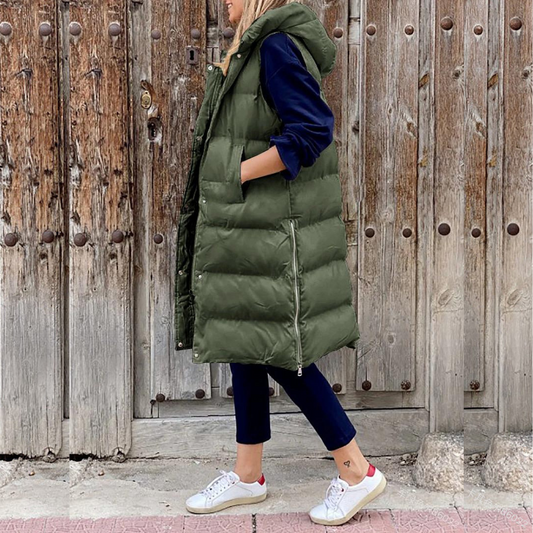 Women's Vest with Hood – Padded – Oversized Fit – Long Model – Water-Repellent