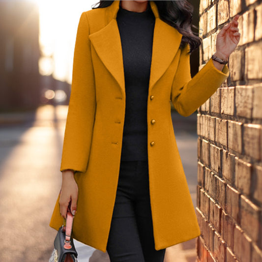 Women's Long Coat – Tailored Fit – Wool Blend – Single-Breasted – Formal Style
