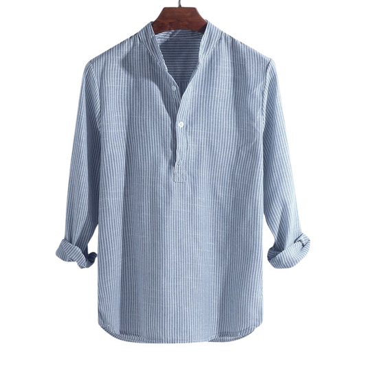 Men's Kurta – Relaxed Fit – Natural Fibers – Half Button – Striped – Long Sleeve
