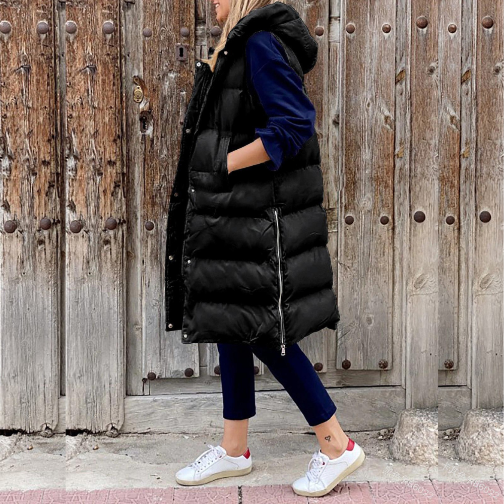 Women's Vest with Hood – Padded – Oversized Fit – Long Model – Water-Repellent