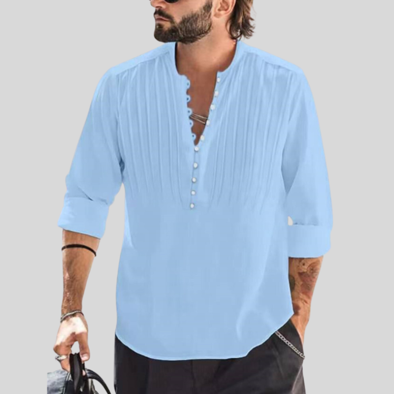 Fabian - Elegant summer shirt with V-neck and button closure