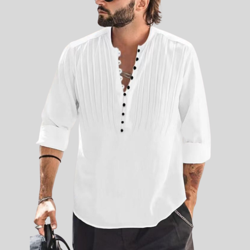 Fabian - Elegant summer shirt with V-neck and button closure