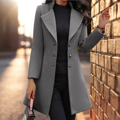 Women's Long Coat – Tailored Fit – Wool Blend – Single-Breasted – Formal Style