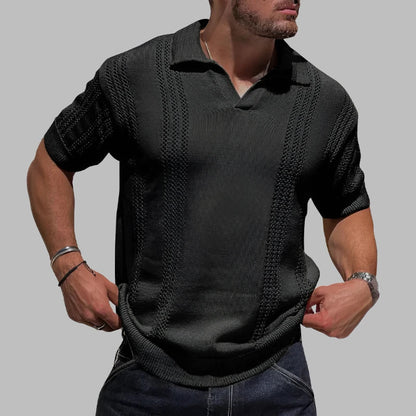 Men's Polo Shirt – Soft Knit – Regular Fit – Cable Structure – Short Sleeve