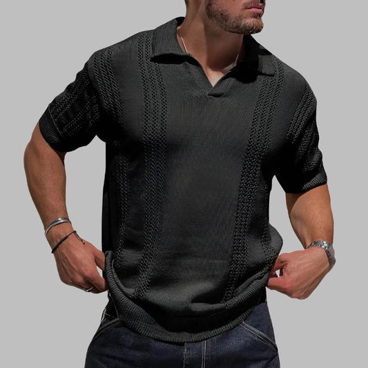 Men's Polo Shirt – Soft Knit – Regular Fit – Cable Structure – Short Sleeve