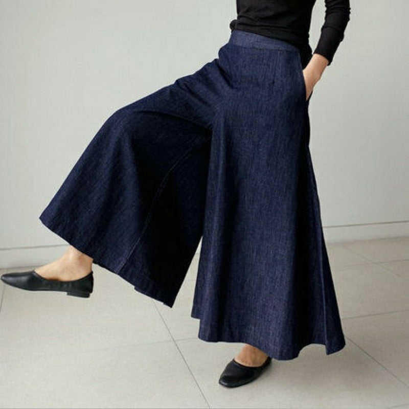Dame Denim Maxiskjørt - Høyt Liv - Vid Passform - Elegant og Komfortabel
