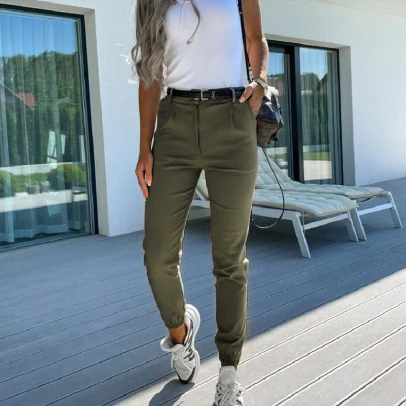 Dame Joggebukse - Slim Fit - Mellomhøy Midje - Elastiske Ankler - Casual Stil