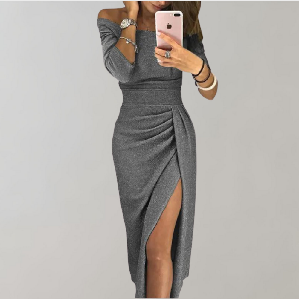 Women's Off-Shoulder Dress - Slim Fit - High Slit - Elegant Party Outfit