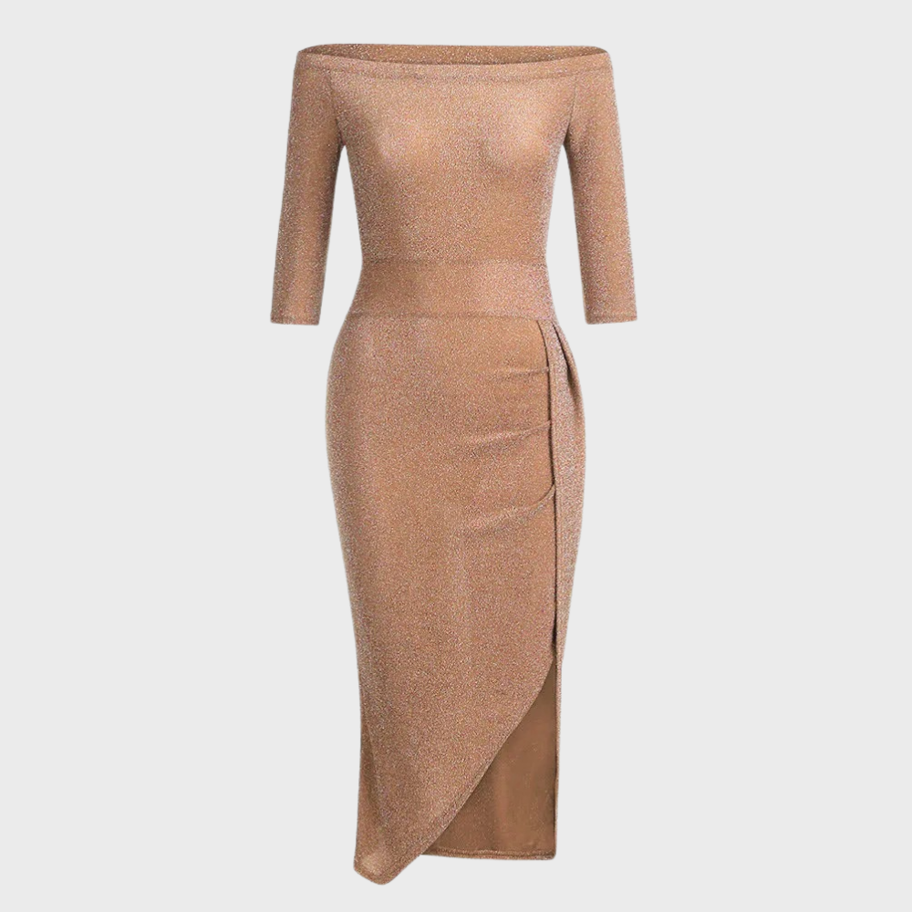 Women's Off-Shoulder Dress - Slim Fit - High Slit - Elegant Party Outfit