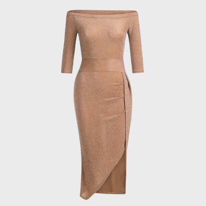 Women's Off-Shoulder Dress - Slim Fit - High Slit - Elegant Party Outfit
