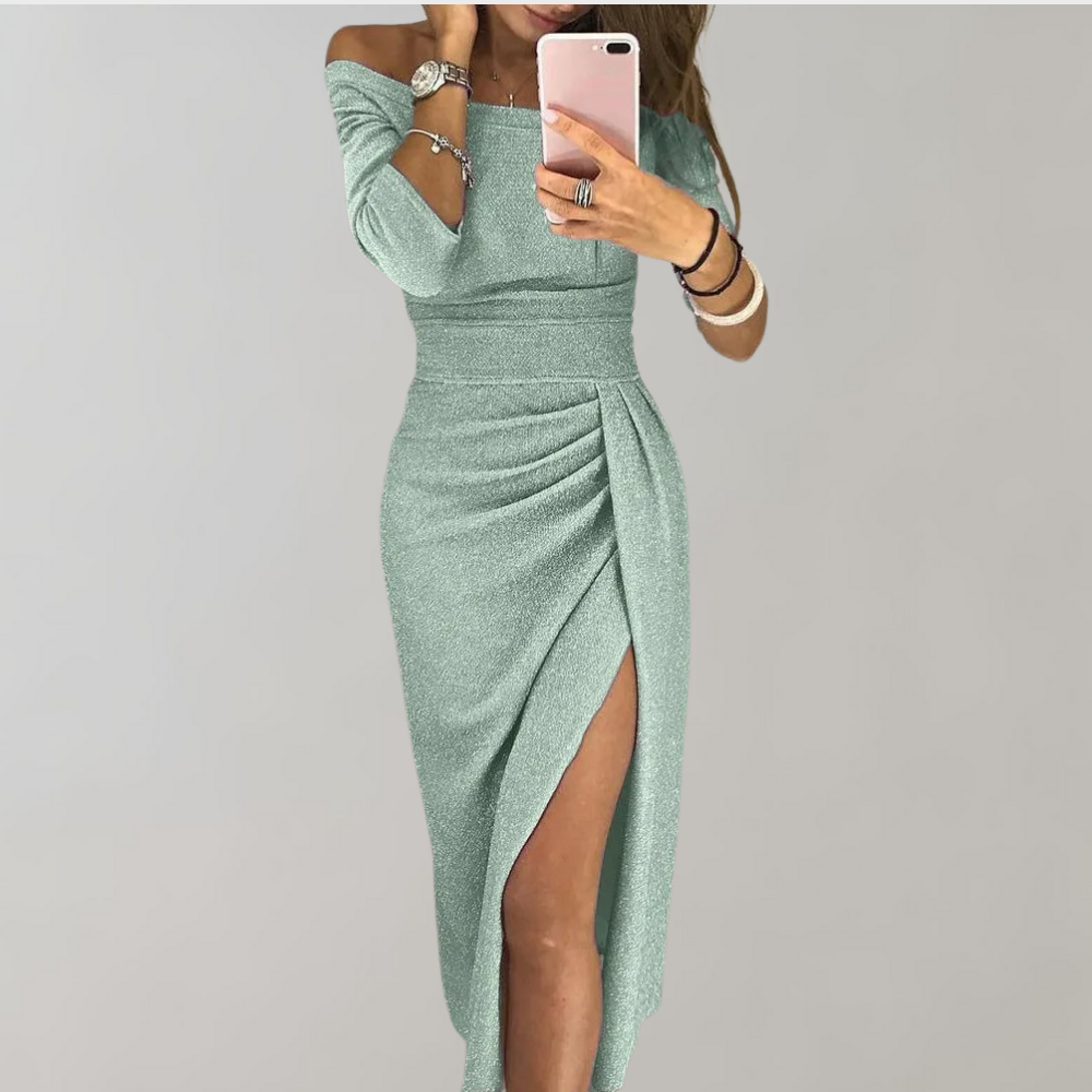 Women's Off-Shoulder Dress - Slim Fit - High Slit - Elegant Party Outfit