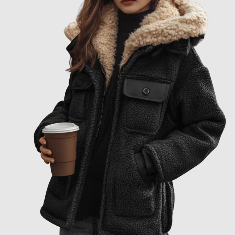 Angel Fleece Relaxed Fit Hooded Coat | Sherpa Lined Coat
