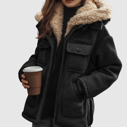 Angel Fleece Relaxed Fit Hooded Coat | Sherpa Lined Coat