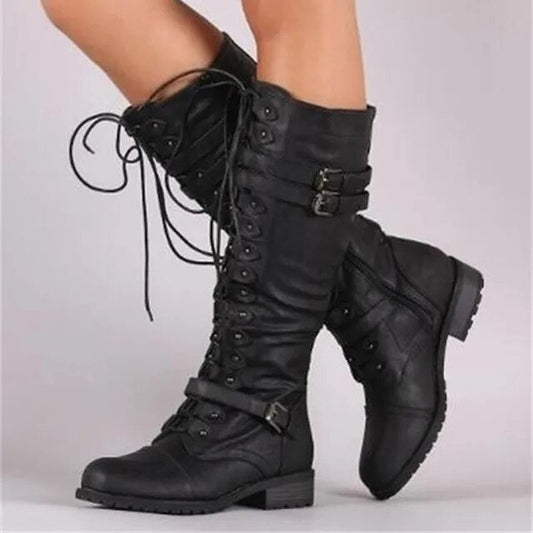 Women's High Lace-up Boots – Structured Fit – Buckles – Leather Look – Sturdy Sole