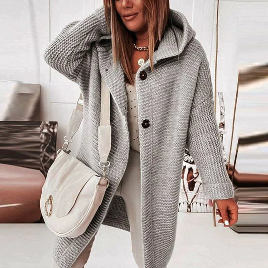 Women's Cardigan with Hood – Wool Blend – Relaxed Fit – Long Knitted Model