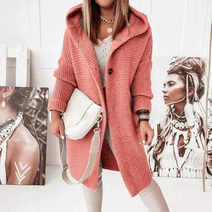 Women's Cardigan with Hood – Wool Blend – Relaxed Fit – Long Knitted Model