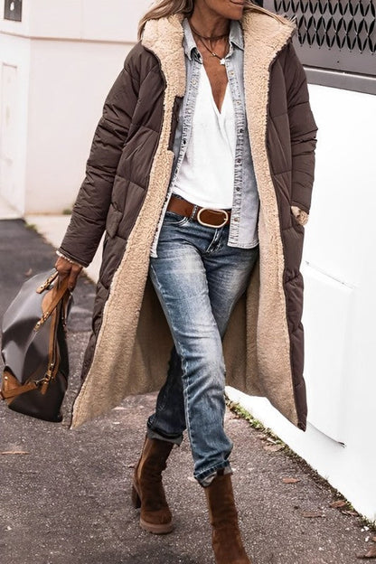 Women's Long Coat – Quilted Design – Oversized Fit – Padded – Soft Lining