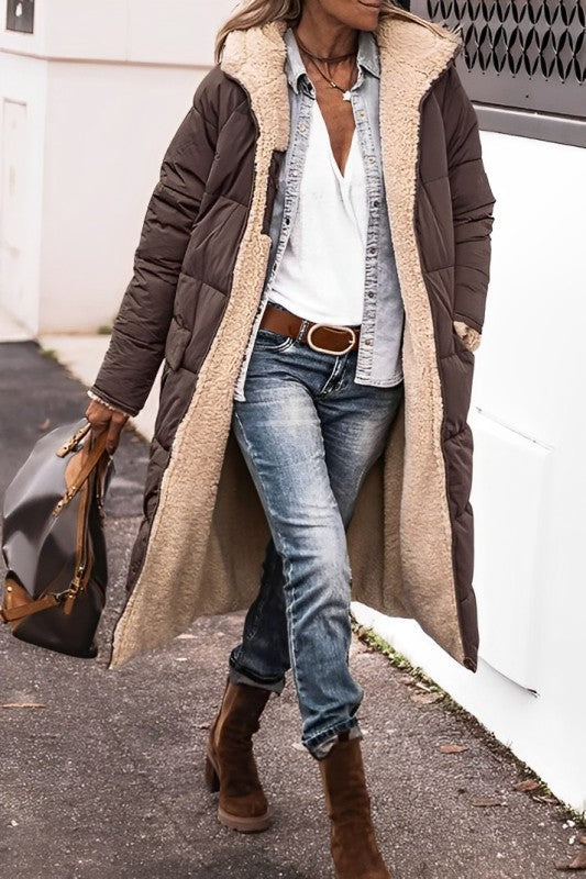 Women's Long Coat – Quilted Design – Oversized Fit – Padded – Soft Lining