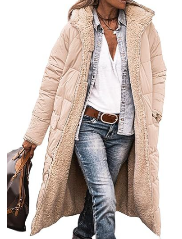 Women's Long Coat – Quilted Design – Oversized Fit – Padded – Soft Lining