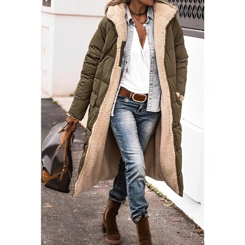 Women's Long Coat – Quilted Design – Oversized Fit – Padded – Soft Lining