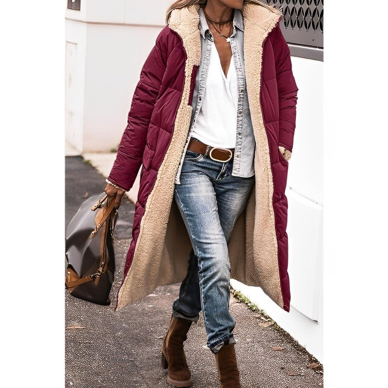 Women's Long Coat – Quilted Design – Oversized Fit – Padded – Soft Lining