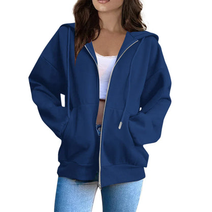 Women's Jacket with Hood – Oversized Fit – Soft Cotton – Zipper and Pockets