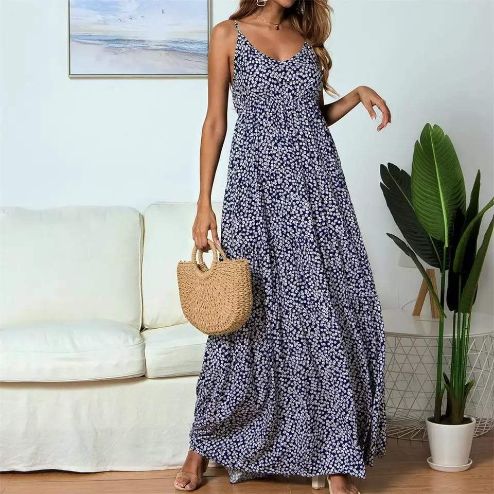 Women's Maxi Dress – Sleeveless with Spaghetti Straps – Loose Fit – Breathable Fabric