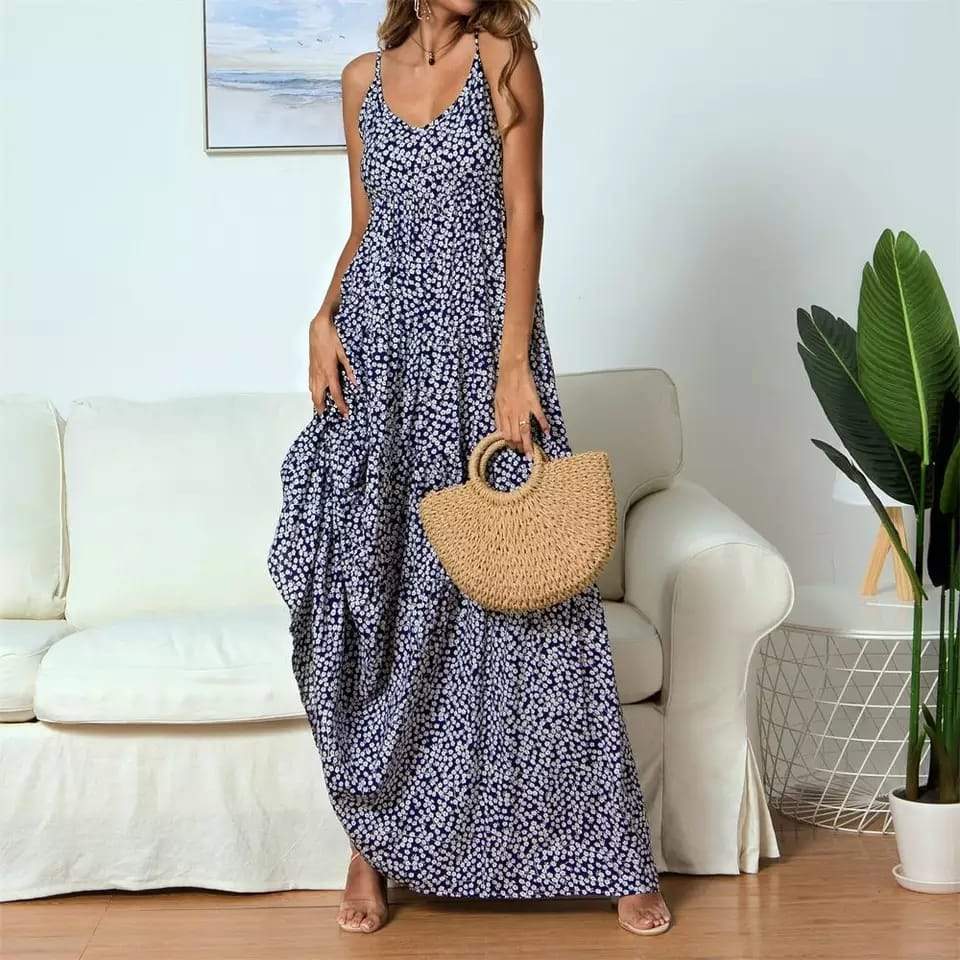 Women's Maxi Dress – Sleeveless with Spaghetti Straps – Loose Fit – Breathable Fabric
