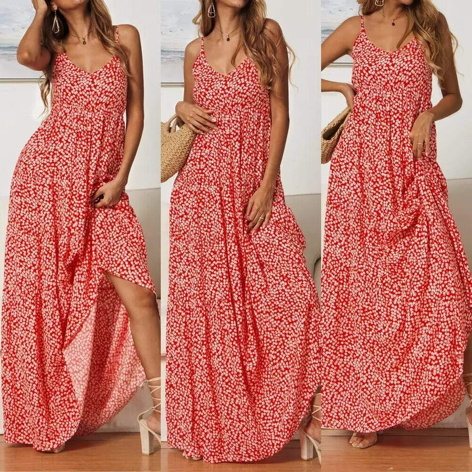 Women's Maxi Dress – Sleeveless with Spaghetti Straps – Loose Fit – Breathable Fabric
