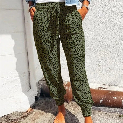 Women's Sweatpants – Leopard Pattern – Comfortable Fit – Elastic Waist with Drawstring