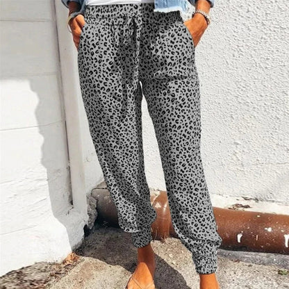 Women's Sweatpants – Leopard Pattern – Comfortable Fit – Elastic Waist with Drawstring