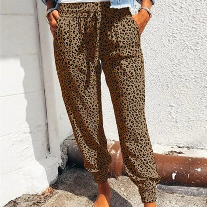 Women's Sweatpants – Leopard Pattern – Comfortable Fit – Elastic Waist with Drawstring